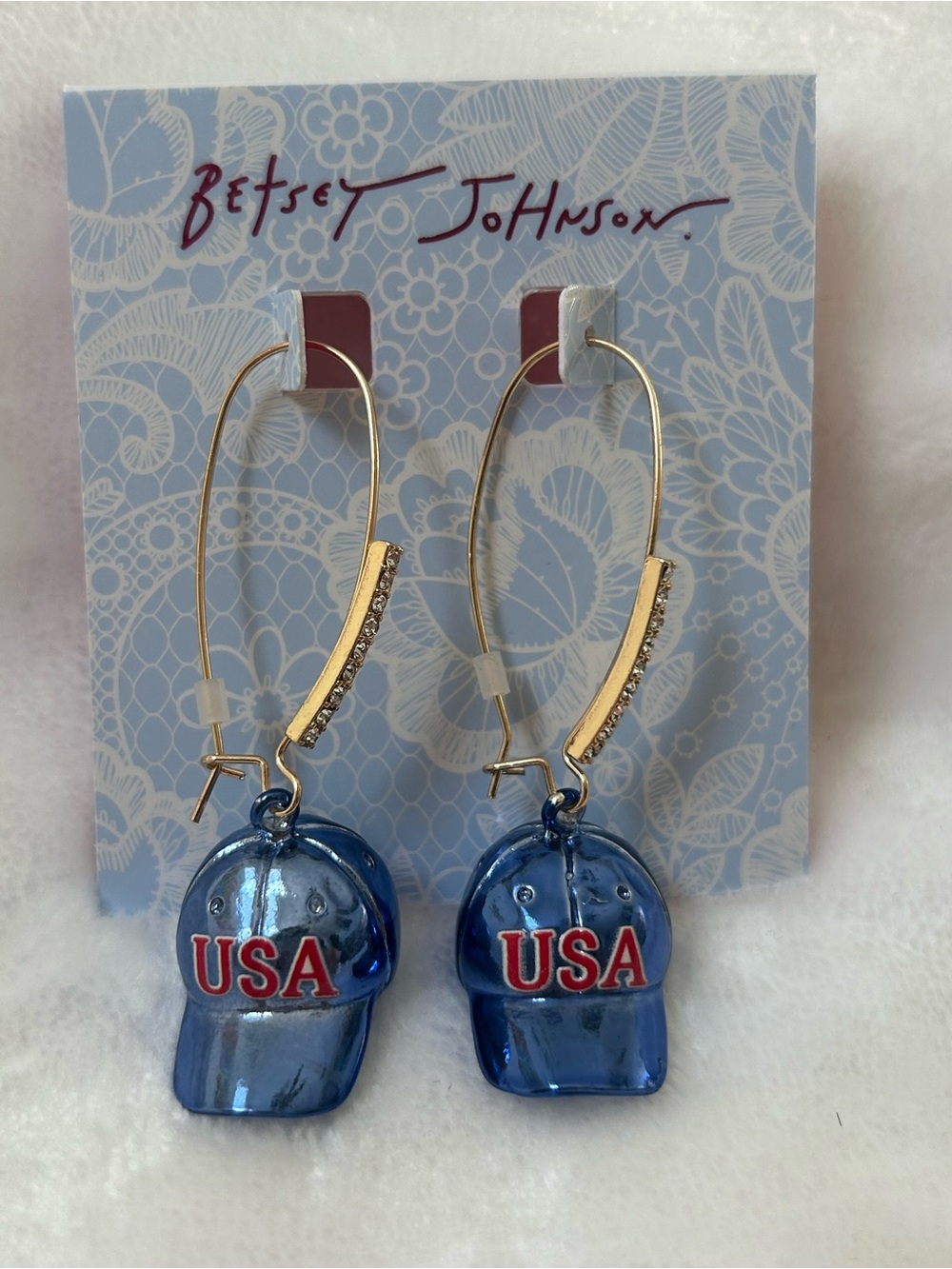 Betsey Johnson USA Baseball Cap Hoop Earrings NWT